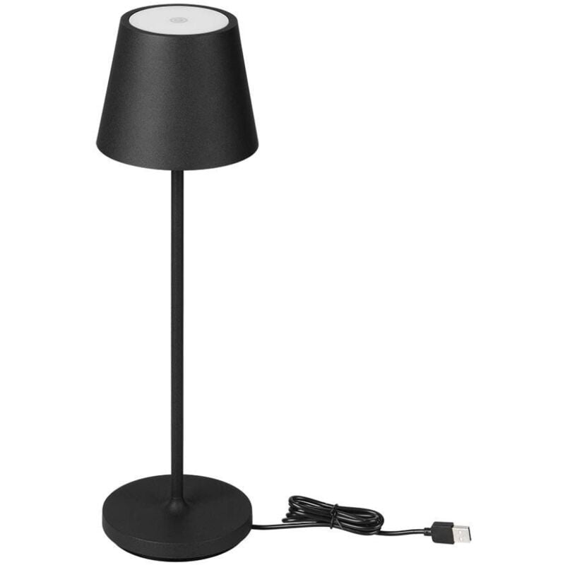 foto del prodotto lampada led da tavolo 1.5w a batteria in alluminio con caricatore wireless e touch dimmerabile colore nero 3000k ip54 23447 v tac
