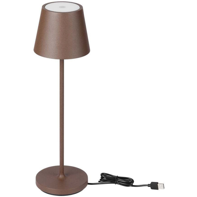 foto del prodotto lampada led da tavolo 1.5w colore corten in alluminio con caricatore wireless e touch dimmerabile 3000k ip54 v tac