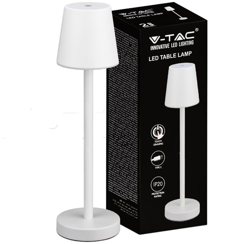foto del prodotto lampada led da tavolo 3w bianco ricaricabile, touch dimmerabile bianco naturale v tac