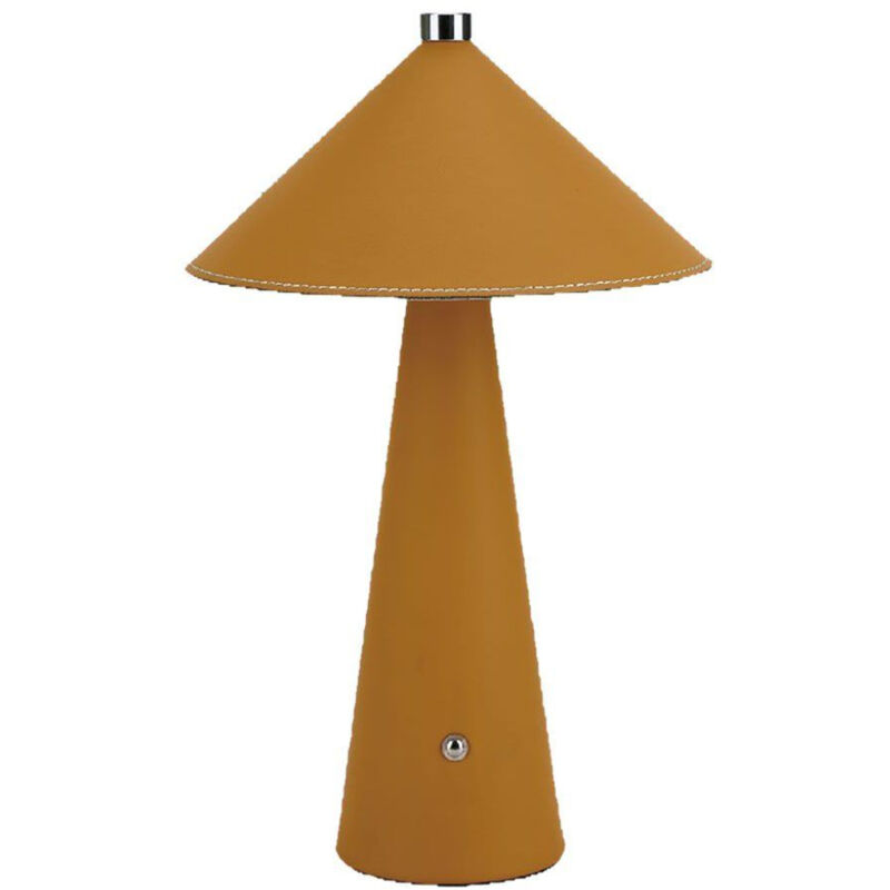 foto del prodotto lampada led da tavolo 3w con batteria ricaricabile usb c colore giallo in metallo mantello in pelle touch dimmerabile 3in1 v tac