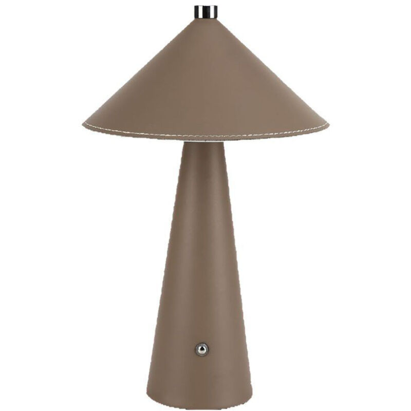 foto del prodotto lampada led da tavolo 3w con batteria ricaricabile usb c colore marrone in metallo mantello in pelle touch dimmerabile 3in1 v tac