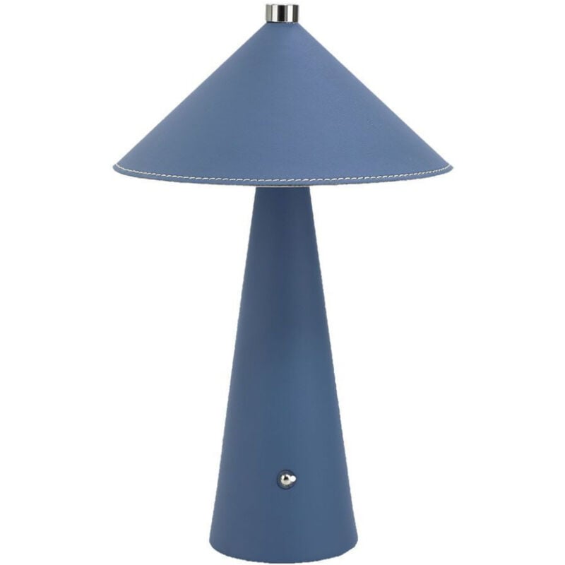 foto del prodotto lampada led da tavolo 3w ricaricabile usb c in metallo con cover in pelle colore blu touch dimmerabile 3in1 23414 v tac