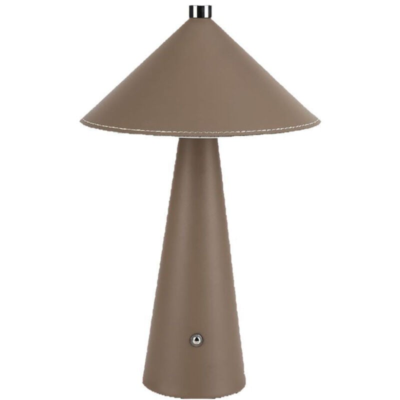 foto del prodotto lampada led da tavolo 3w ricaricabile usb c in metallo con cover in pelle colore marrone touch dimmerabile 3in1 23416 v tac