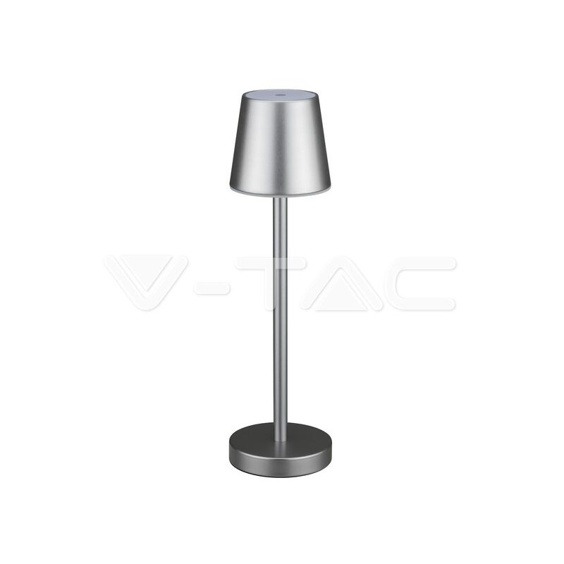 foto del prodotto lampada led da tavolo grigio ricaricabile 3w dimmerabile con comandi touch per uso interno esterno ip20 bianco caldo 3000k sku 10187