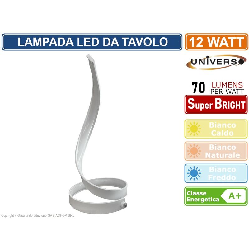 foto del prodotto lampada led da tavolo universo a spirale da 12w struttura colore bianco 3000k 4000k 6500k colore luce bianco freddo