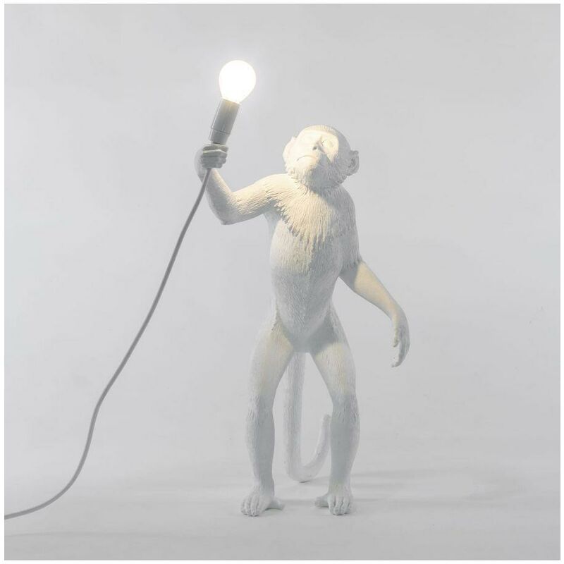 foto del prodotto lampada led di design seletti monkey lamp, versione da appoggio, in resina bianca, 46x27,5 h54 cm, slt 14880.