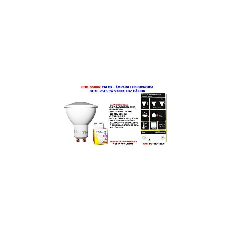 foto del prodotto lampada led dicroica talox gu10 r515 5w 2700k luce calda