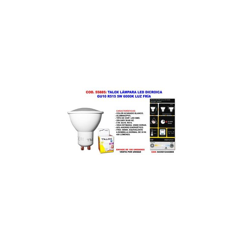 foto del prodotto lampada led dicroica talox gu10 r515 5w 6000k luce fredda