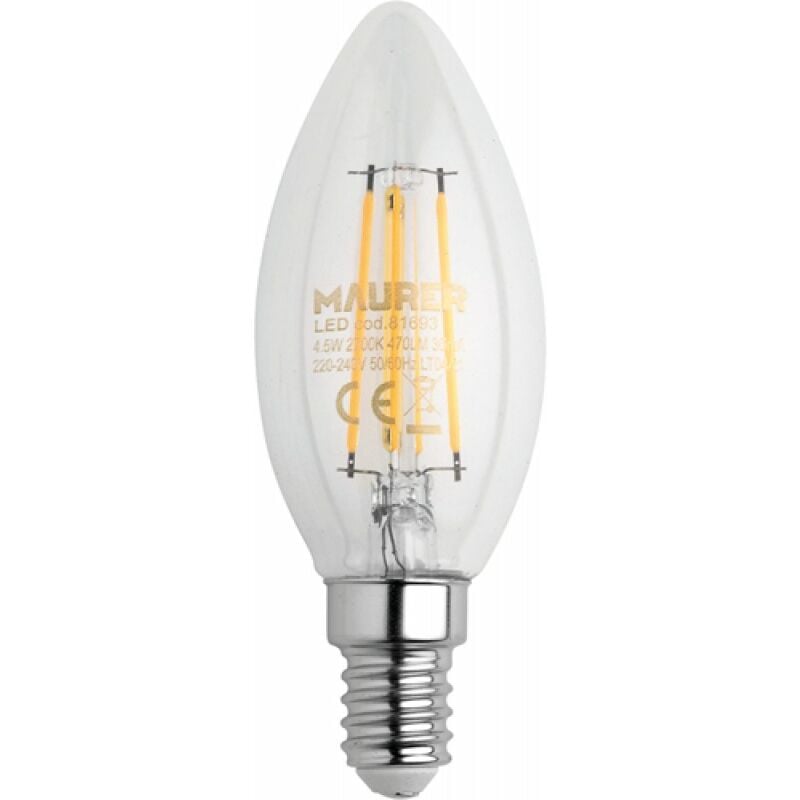 foto del prodotto lampada led filamento maurer oliva e14 4,5w 470ml 2700k l.calda