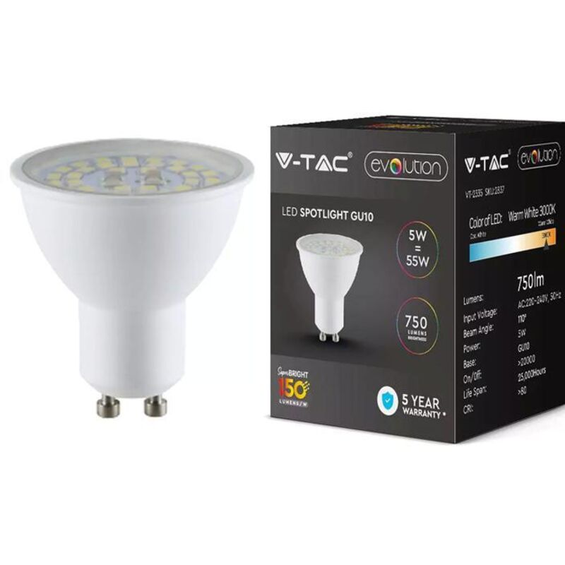 foto del prodotto lampada led gu10 5w 800lm 220v 110 gradi caldo 3000k 160lm/w massimo risparmio sku-2837