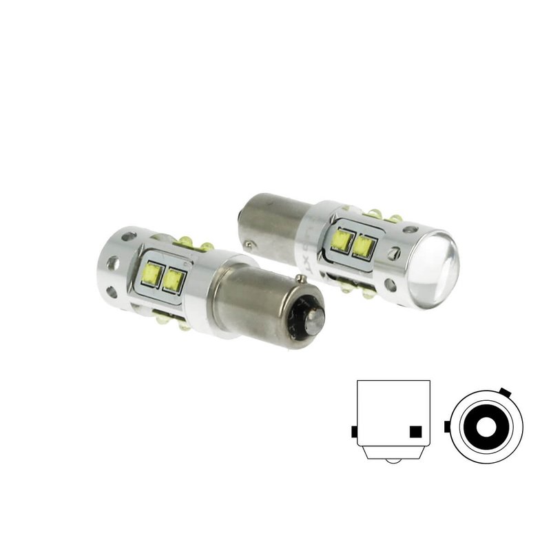 foto del prodotto lampada led h21 bay9s h21w 12v 50w arancione 10 smd cree piedini sfalsati per frecce
