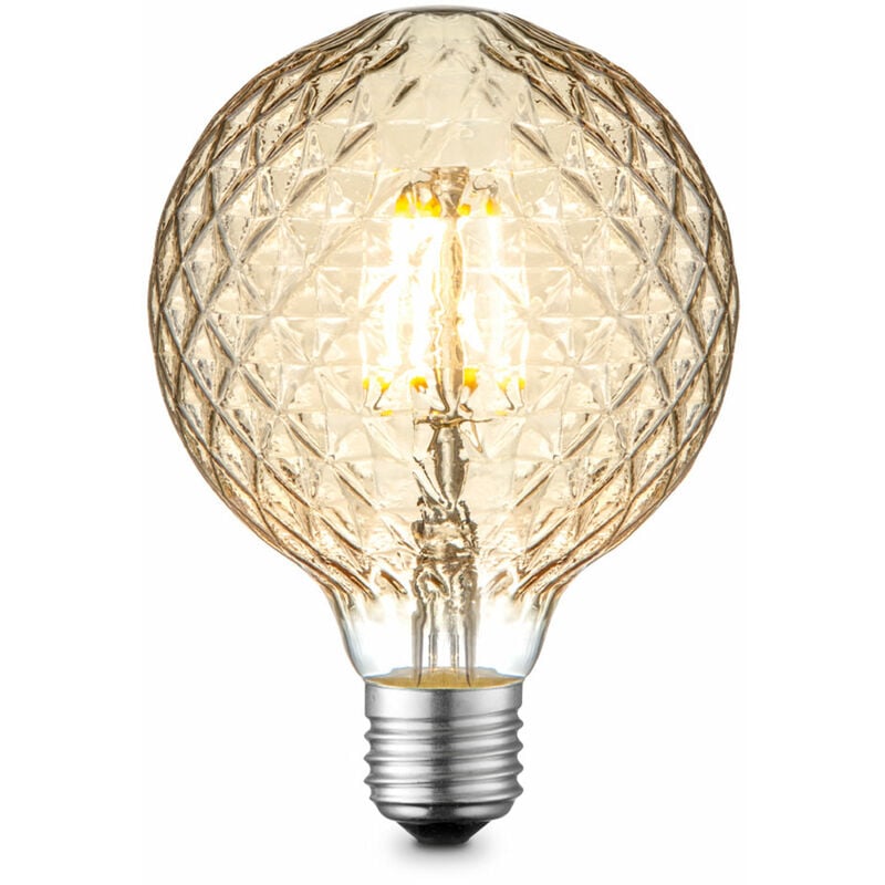 foto del prodotto lampada led lampadina a filamento 4 watt bianco caldo 2700 kelvin 380 lumen attacco e27 vetro ambra chiaro, dxh 9,5x13,5cm