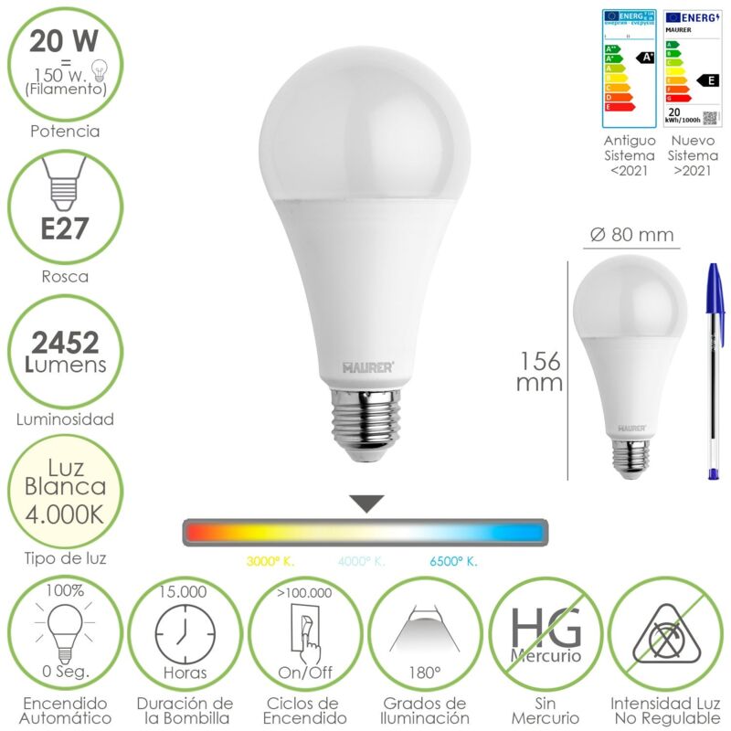 foto del prodotto lampada led maurer goccia e27 20w 2452l 4000k l.neutra
