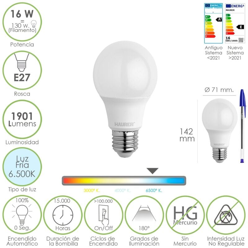 foto del prodotto lampada led maurer goccia smer. e27 16w 1901lm 6500k l.fredda