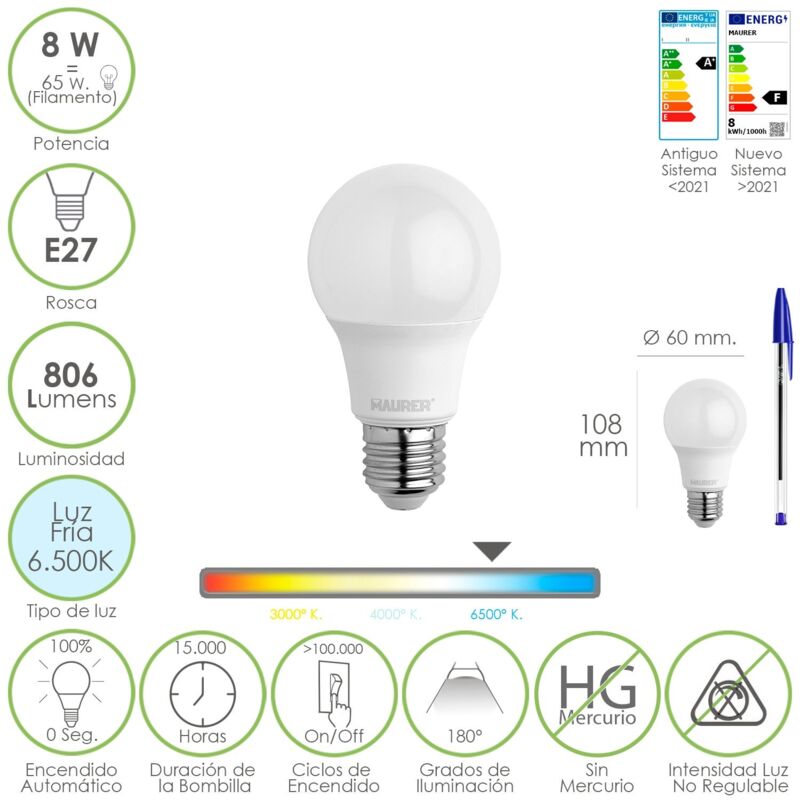 foto del prodotto lampada led maurer goccia smer. e27 8w 806lm 6500k l.fredda