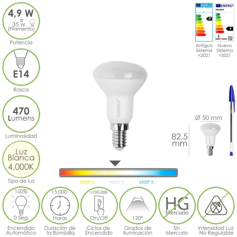 foto del prodotto lampada led maurer reflector e14 4,9w 470l 4000k l.neutra