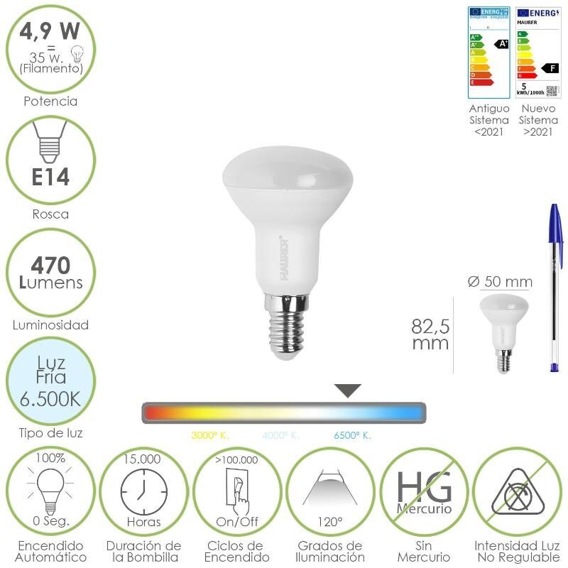 foto del prodotto lampada led maurer reflector e14 4,9w 470l 6500k l.fredda