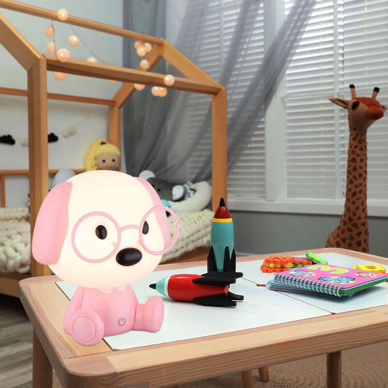 foto del prodotto lampada led per bambini lampada da tavolo lampada da comodino cane rosa lampada da tavolo touch dimmer, 1w 32lm bianco caldo, lxh 18x20 cm