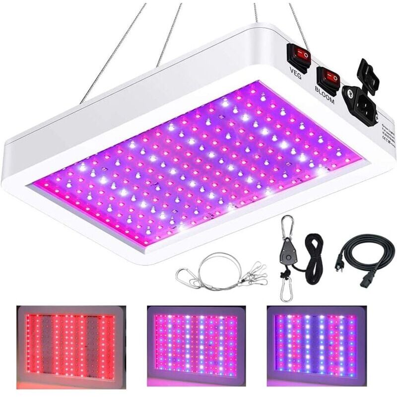 foto del prodotto lampada led per la coltivazione bw1000 a spettro completo con uv ir, doppio chip led con cavo per piante da serra e da interno, ortaggi e fiori