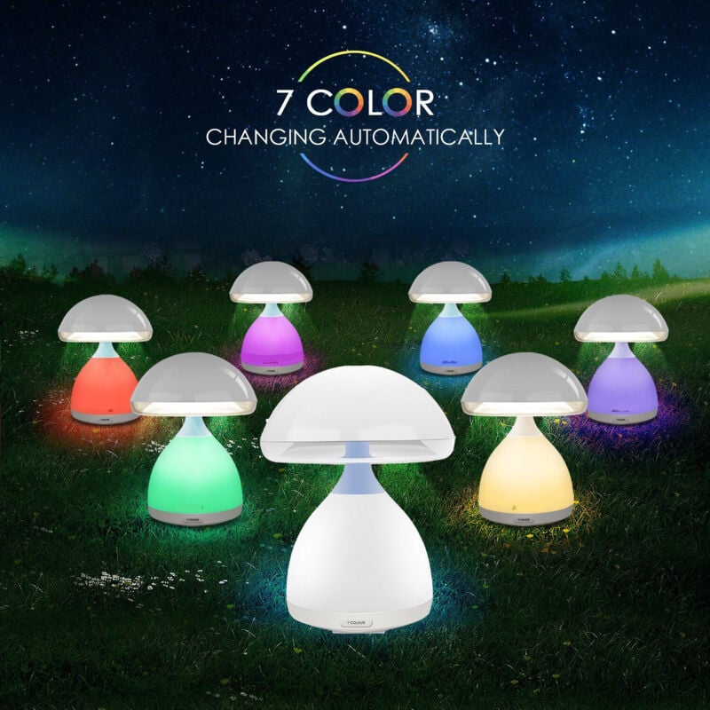 foto del prodotto lampada led rgb a fungo colori cromoterapia tavolo comodino 7 colori senza fili
