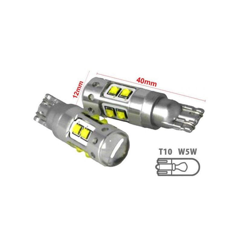foto del prodotto lampada led t15 w16w t10 w5w 12v 50w 10 smd cree con lente no polarita bianco super luminoso