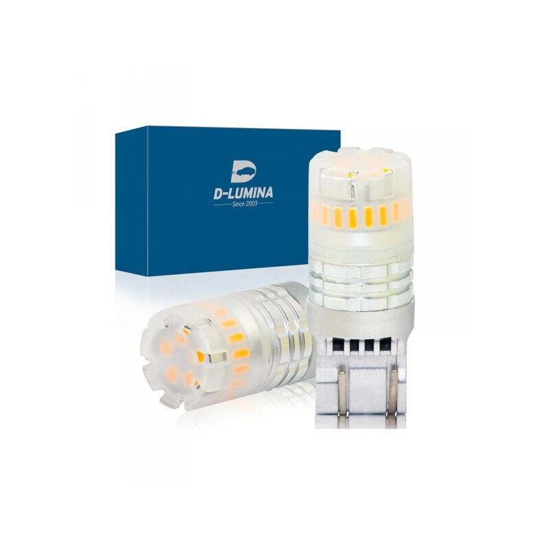 foto del prodotto lampada led t20 7443 7440 canbus arancione ambra 12v no polarita ip67 illuminazione 360 gradi