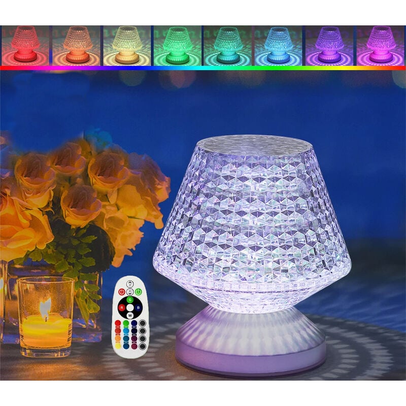 foto del prodotto lampada led tavolo senza fili touch ricaricabile multicolor effetto cristallo