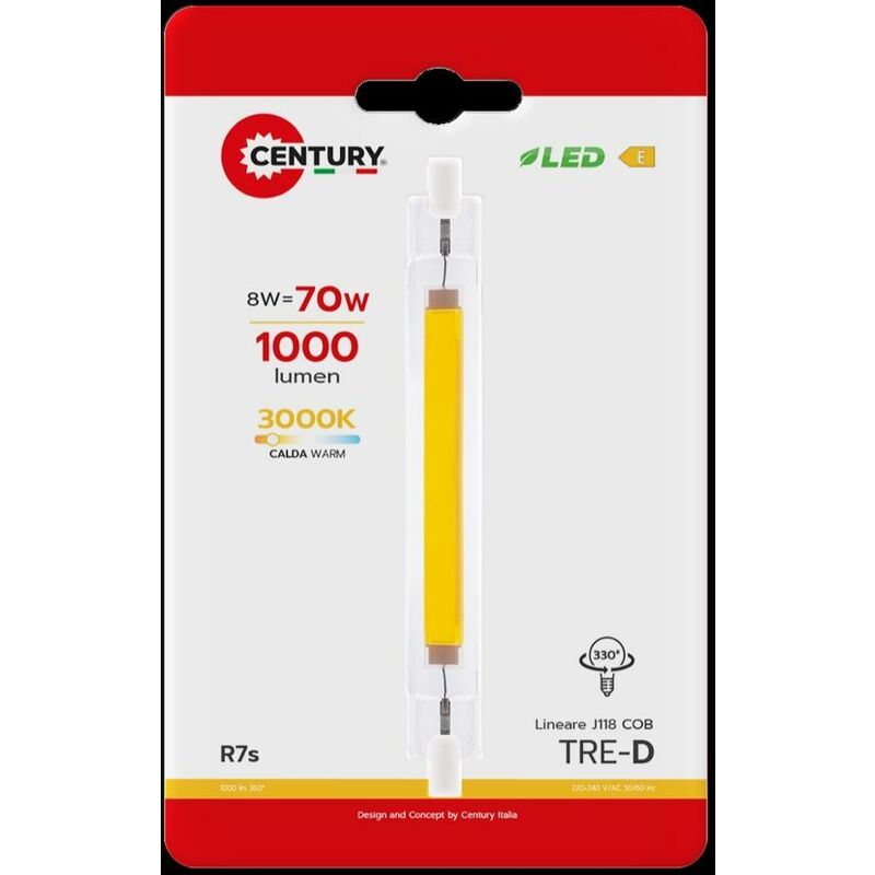 foto del prodotto lampada led tre d cob 8w r7s 3000k 1.000 lm trcob 0811830bl century