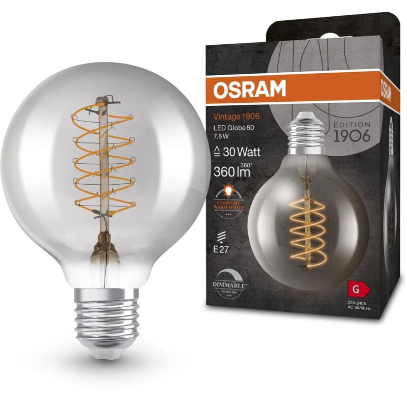 foto del prodotto lampada led vintage 1906 classic globe80 fil, e27, globo, trasparente, 4.8w, 470lm, 2700k, luce bianca calda, dimmerabile, filamento ultra sottile,