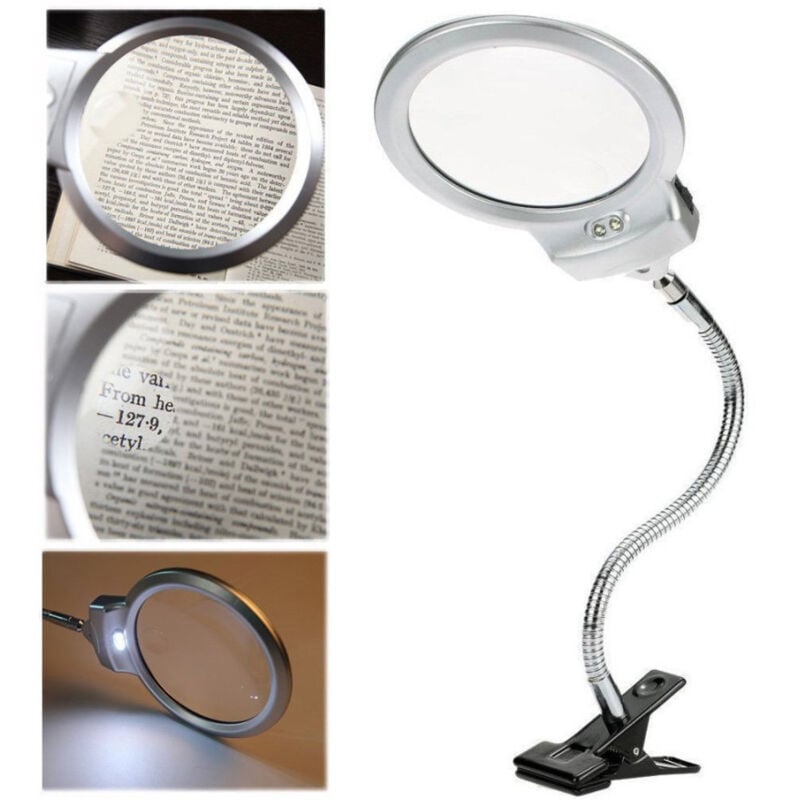 foto del prodotto lampada lente led clip da tavolo scrivania ufficio ingrandimento con pinza 2 led trade shop traesio