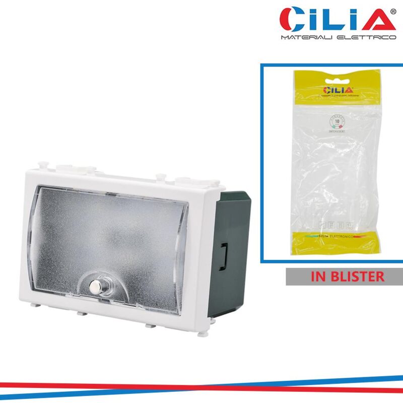 foto del prodotto lampada luce emergenza compatibile con vimar plana 3w 3 moduli da incasso a parete per scatola supporto 503
