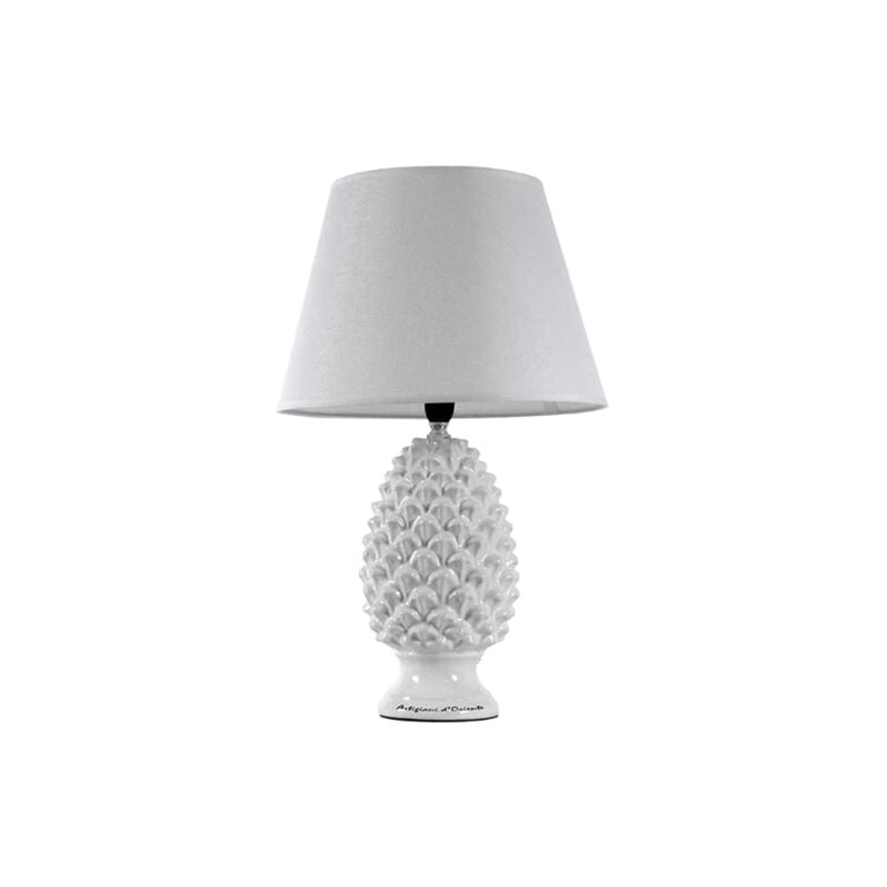 foto del prodotto lampada lumetto con design a pigna con base in colore bianco 36 cm