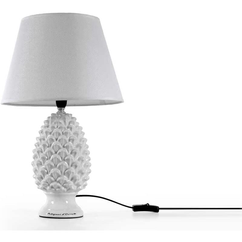 foto del prodotto lampada lumetto con design a pigna con base in colore bianco 44.5 cm