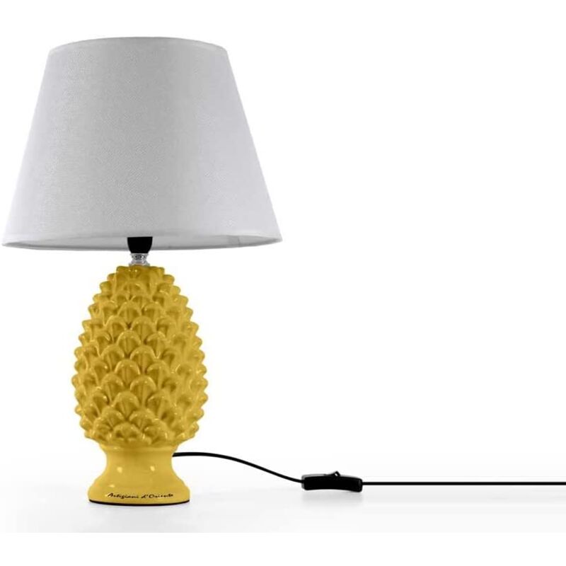foto del prodotto lampada lumetto con design a pigna con base in colore giallo 52 cm