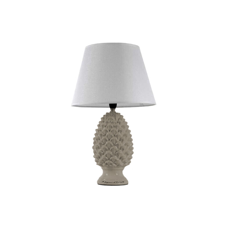 foto del prodotto lampada lumetto con design a pigna con base in colore tortora 36 cm