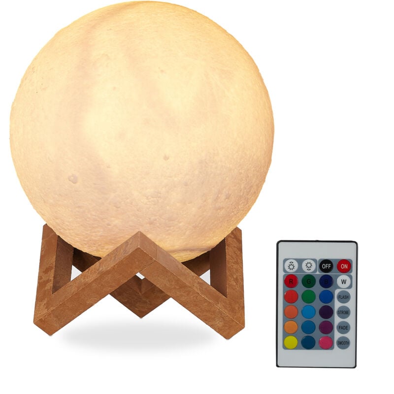 foto del prodotto lampada luna 3d, 16 colori, regolabile, touch sensor, senza cavo, per bambini illuminazione a led 15 cm bianco relaxdays