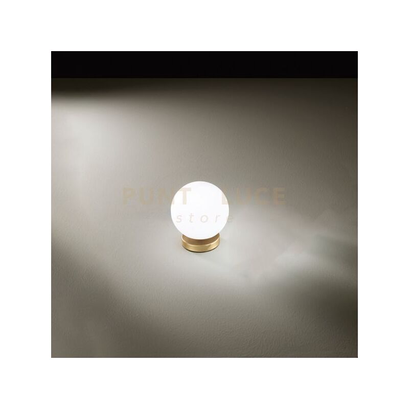 foto del prodotto lampada maga da tavolo in metallo colore oro diffusore sferico in vetro attacco g9 d.10cm