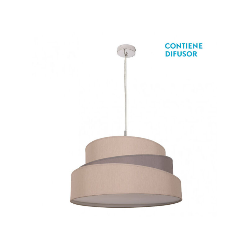 foto del prodotto lampada moderna con paralume di tessuto. cromo/grigio-topo. 3xe27. dimmerabilex50cm.