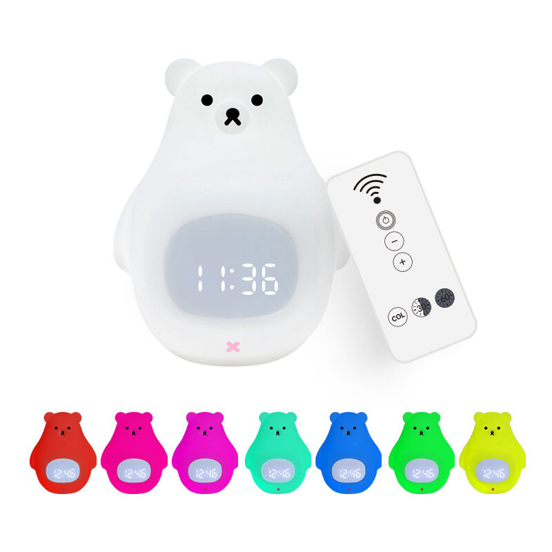 foto del prodotto lampada notturna a forma di orsetto per bambini, sveglia carina, roba kawaii, telecomando a 7 colori, lampada portatile in silicone ricaricabile