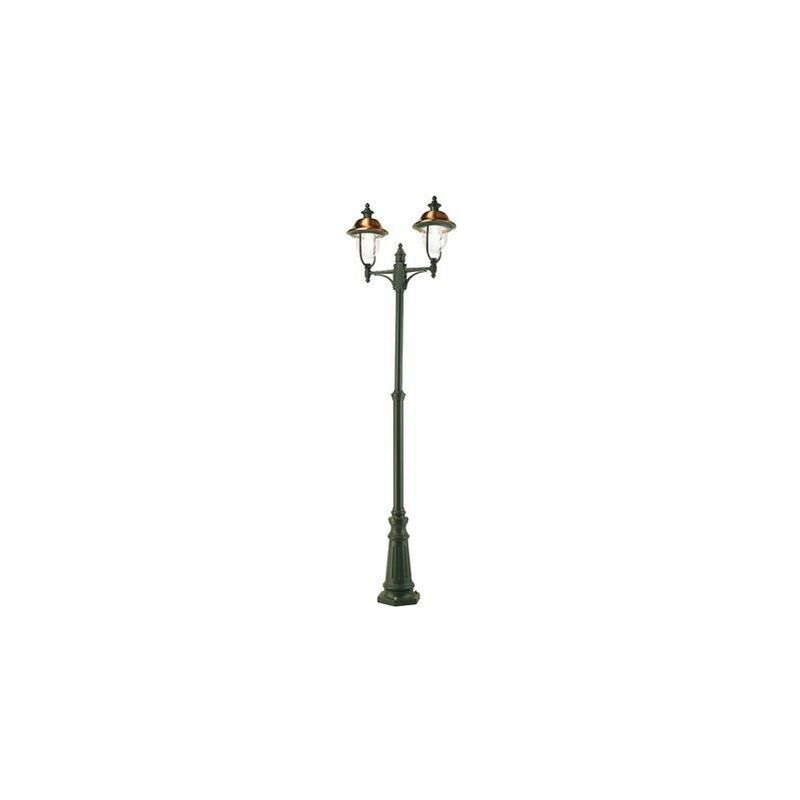 foto del prodotto lampada palo per giardino alto due luci color grigio e rame da esterno linea rustica sovil