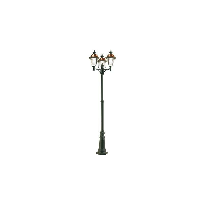 foto del prodotto lampada palo per giardino alto tre luci color grigio e rame da esterno linea rustica sovil