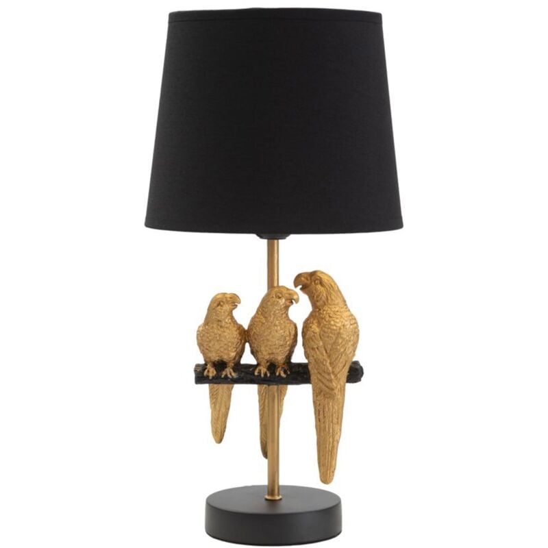 foto del prodotto lampada pappagallo struttura in metallo color oro e poliestere per interni da comodino