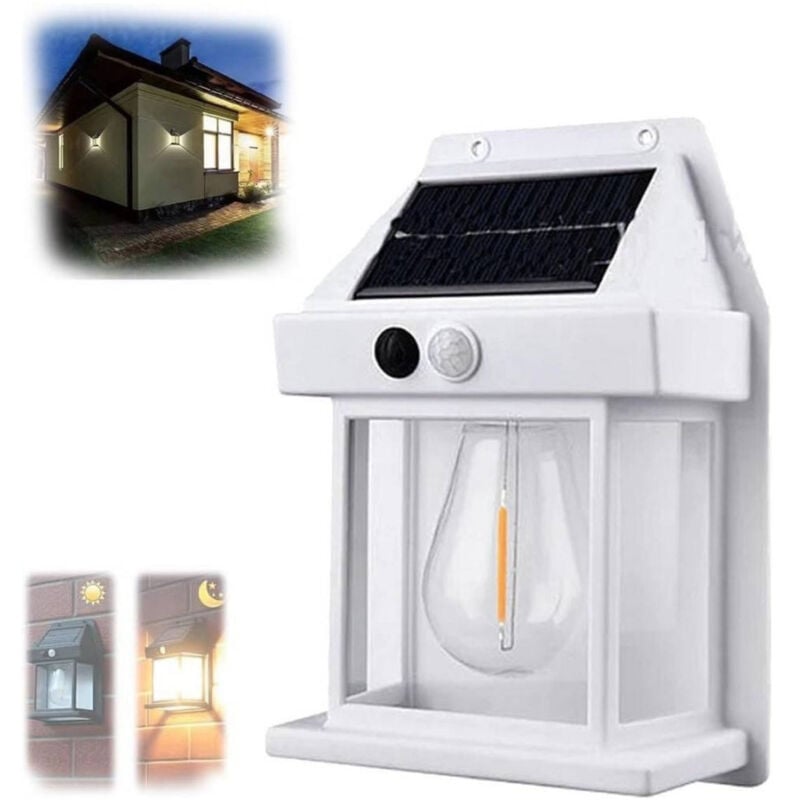 foto del prodotto lampada parete solare sensore movimento luce tungsteno led applique ip65 bianco trade shop traesio