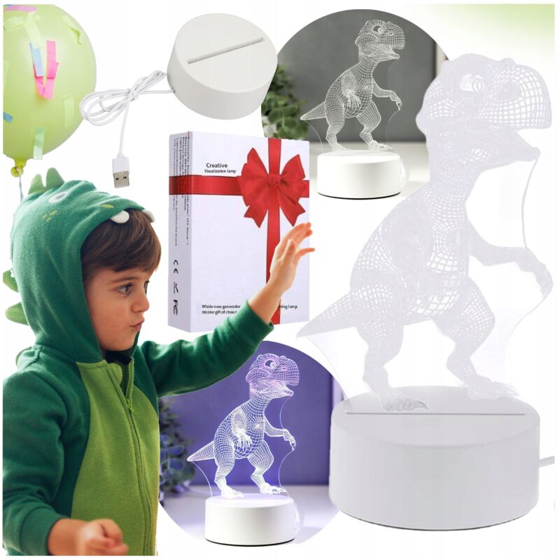 foto del prodotto lampada per bambini a forma di dinosauro led 3d 3 modalit di luce incisa