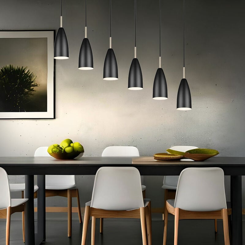 foto del prodotto lampada per sala da pranzo, a sospensione lampada a sospensione, nera lampada a sospensione regolabile in altezza, metallo, 6 prese e14, lxpxa