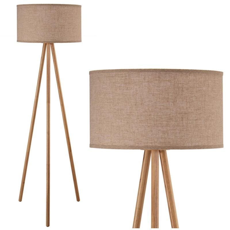 foto del prodotto lampada piantana terra design moderno in legno paralume tessuto luce e27 beige