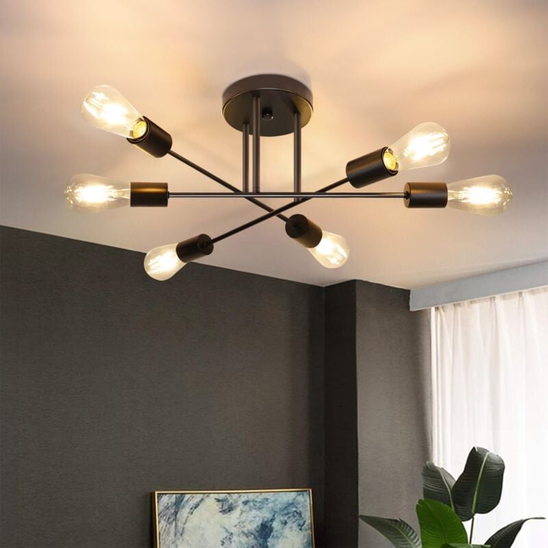 foto del prodotto lampada plafoniera vintage retr 6 fiammelampada da soffitto industriale e27 lampadario nero lampada da camera industriale sala da pranzo stile
