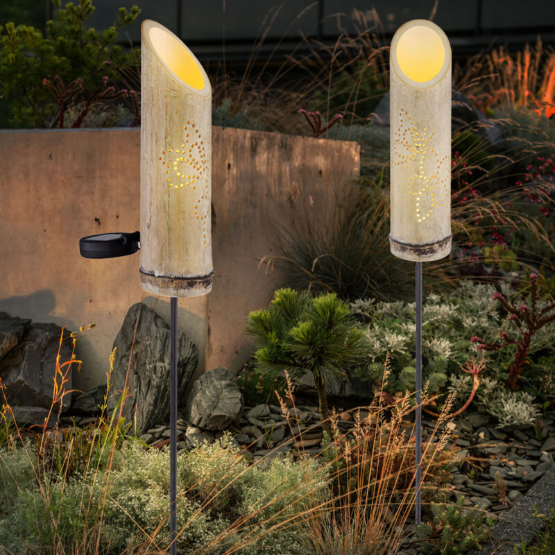 foto del prodotto lampada plug in, bamb , luce solare, picchetto, lampada bamb , solare, perforazione decorativa, verde, led bianco caldo, dxh 12x79,5 cm, set da 2