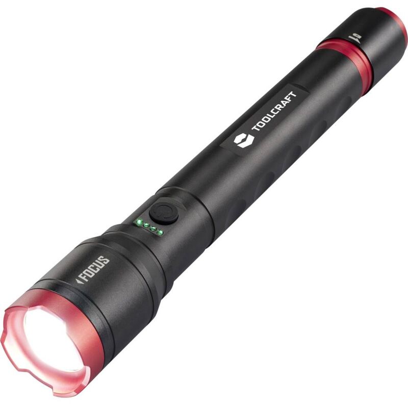 foto del prodotto lampada portatile regolabile, dimensione punto regolabile, con modalit strobo, interfaccia usb batterie rica toolcraft