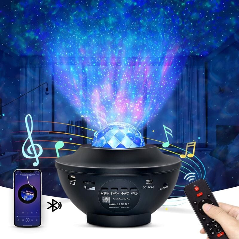 foto del prodotto lampada proiettore a led, proiettore di cielo stellato con telecomando, timer e altoparlante bluetooth, per camera da letto bambini feste regalo